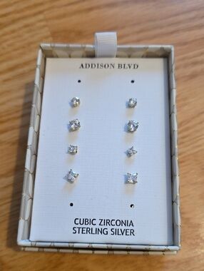 Addison Blvd Sterling Silver Cubic Zirconia Stud Earring Set